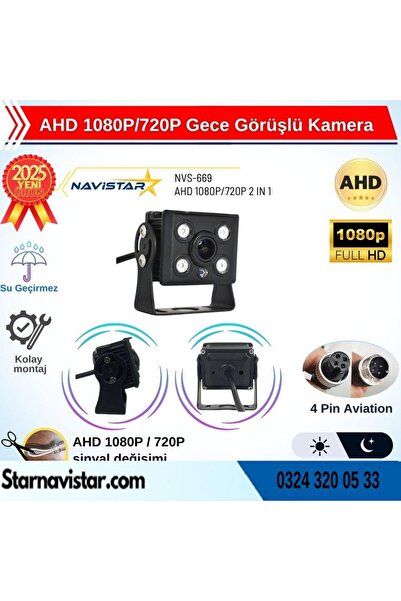 Navistar AHD 1080P/720P Orta Boy Gece Görüşlü 4 Pin Soketli Kamyon Tır Otobüs...