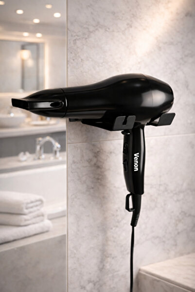 VENON Μεταλλική μαύρη ανοξείδωτη βάση για στεγνωτήρα μαλλιών Κρεμάστρα για στ...