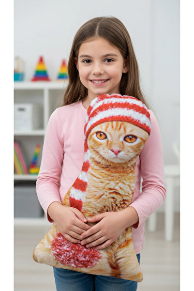 Nishev 3d Dijital Baskılı Dekoratif Kedi Yastık Sarman