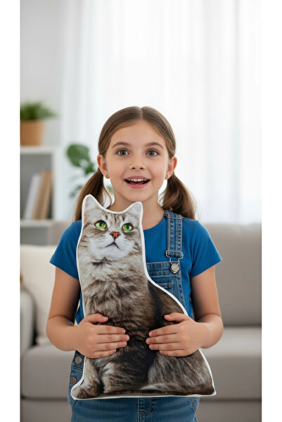 Nishev 3d Dijital Baskılı Dekoratif Kedi Yastık Sibirya