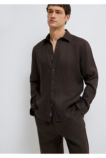 Mavi  Kahverengi Keten Karışımlı Gömlek Slim Fit / Dar Kesim 0211466-70219