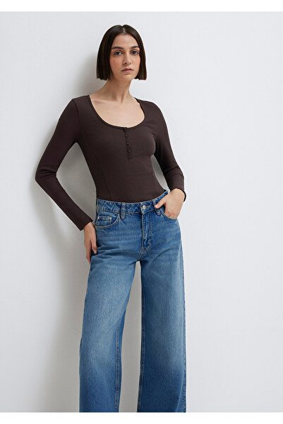 Mavi Long Sleeve Brown T-Shirt Fitted / Bodycon Cut 1613843-70240