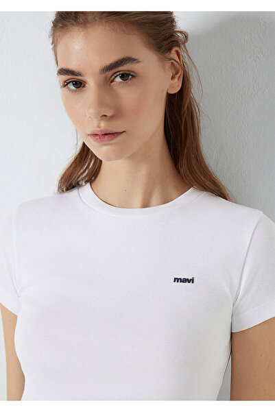Mavi Logo Printed White T-Shirt Fitted / Bodycon Cut 1613848-620