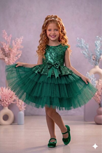 Delfini kids Κοριτσίστικο τούλι με πράσινη παγιέτα φόρεμα