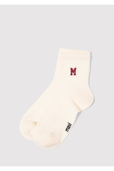 Mavi M Embroidered Ecru Socks 1913541-620