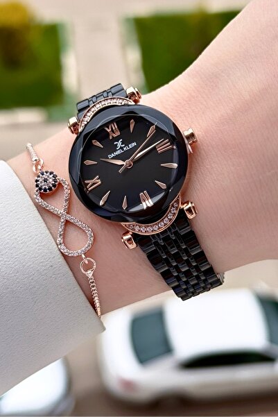 Daniel Klein Case Rose Cord Black Color 30 mm Women Wrist Watch & Bracelet