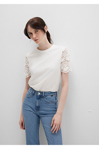Mavi Lace Detailed Ecru T-Shirt Regular Fit / Regular Cut 1613515-70057