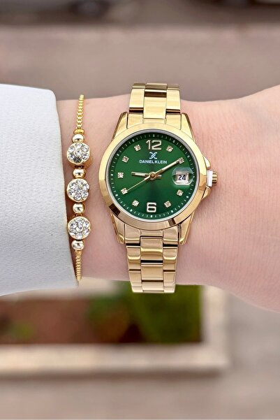 Daniel Klein Kadranı Yeşil Kordonu Sarı Renk 24 Ay Garantili 28 mm Kadın Kol ...
