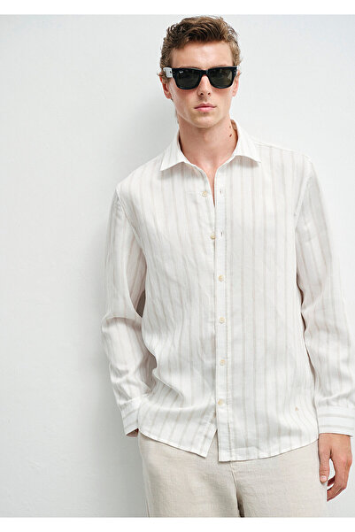 Mavi Beige Striped Ecru (TENCEL™ ™ ) Liyosel Blended Shirt Regular Fit / Norm...