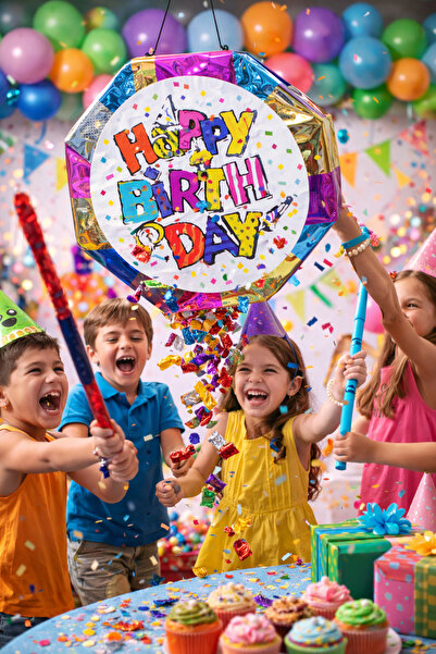 Fillikutum Happy Birthday Temalı Pinyata ve Sopası –Katlanabilir Doğum Günü P...