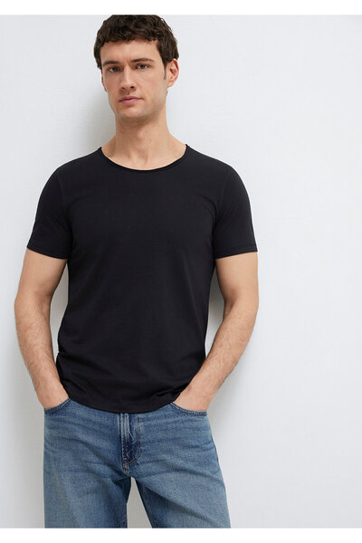 Mavi Schwarzes T-Shirt mit Kragen und tailliertem Schnitt 064019 -20933