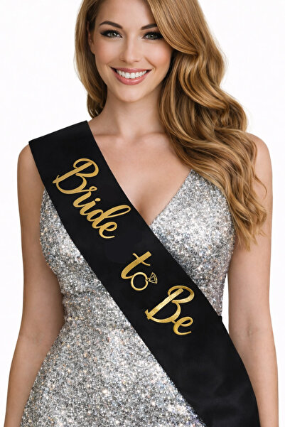 Parti dolabı Siyah Üstüne Gold Altın Sarısı Yaldızlı Bride To Be Kuşak Bekarl...