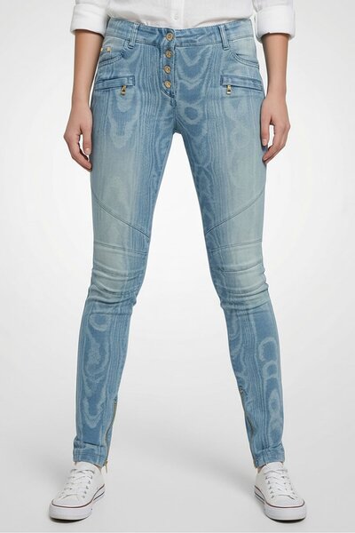 BALMAIN Women Slim Fit Straight Leg Denim Jeans, Blue