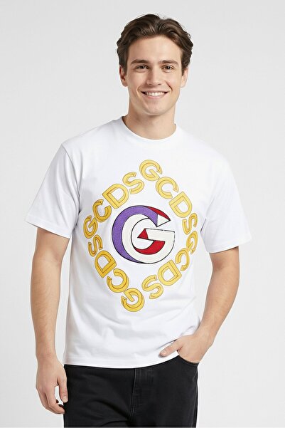 GCDS Men Crew Neck Short Sleeve Graphic Print T-Shirt, White