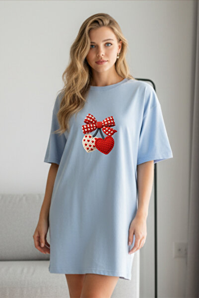 HOFFNUNG Γυναικείο κοντομάνικο μπλουζάκι με λαιμόκοψη Φόρεμα νυχτικό