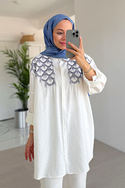 Ka Hijab Πουκάμισο με στρείδι - Λευκό