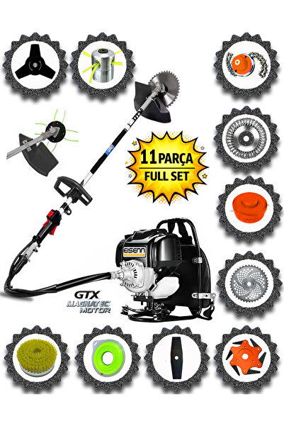 EISEnn German Technology 11 Parça Set Sırt Tipi Ot Çim Çalı Biçme Tırpanı Çel...