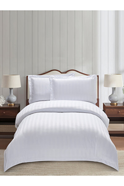 Donetella 4-Piece Hotel Striped Duvet Cover Set, Queen Size 200x230 cm, Micro...