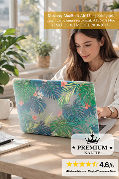 Mcstorey MacBook Air 13 inç Kılıf çiçek desen darbe emici sert kapak A1369 A1...