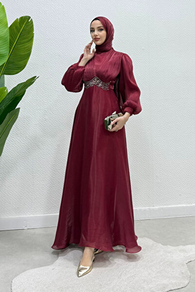 Tesettür Diyarı Mosera Janjan Υφασμάτινο Φόρεμα Τεσεττούρ με Πέτρες στη Μέση ...