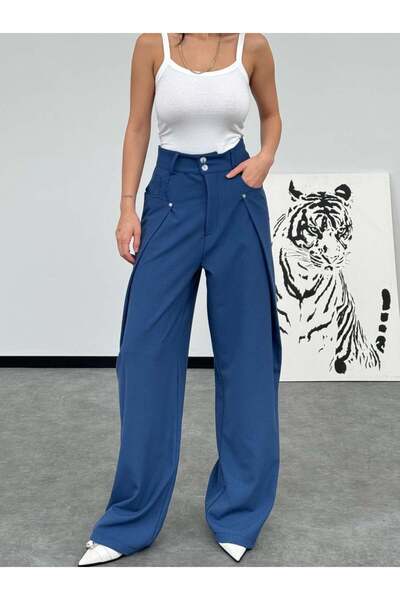 HerTon Ψηλόμεσο Oversize Παντελόνι Μπεζ Palazzo