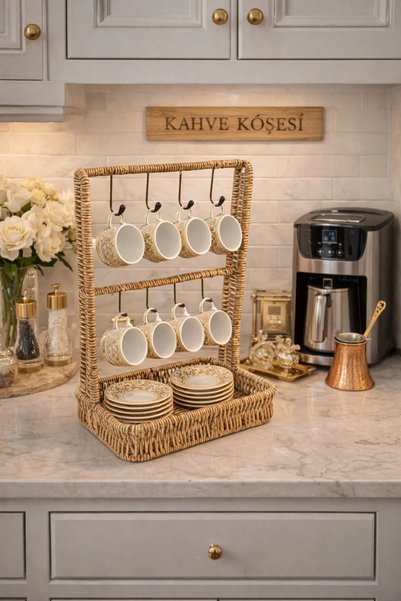 Emsay Store Wicker Multi-Purpose Cup & Jewelry Hanger – Decorative Organizer Stand - 21.5x11.5x4/30 cm