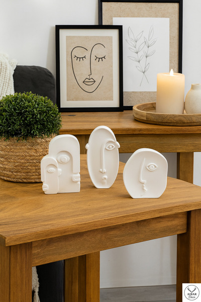 AİBAR Visage El yapımı Modern Minimal Yüz Figürlü Dekoratif Heykel Seti Biblo