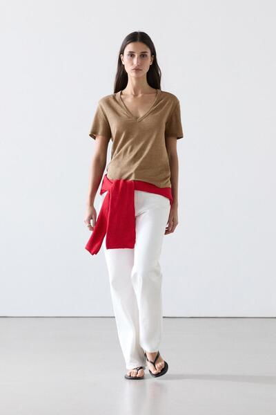Massimo Dutti Keten v yaka tişört