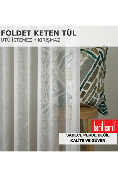 Brillant Γνήσια λινή κουρτίνα από τούλι 1/3 συμπιεσμένη πτυχή