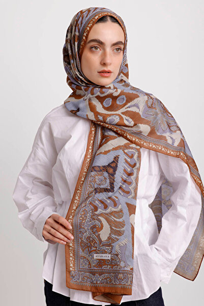 Ayshara Σάλι μονής όψης Glazed Motifs Με έθνικ μοτίβο - Ταν Πορτοκαλί