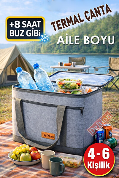 Deftion Premium 40 Litre Antrasit Keten Termoslu Kamp Piknik Plaj Çantası Ter...