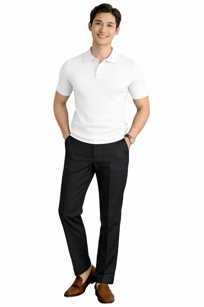ModaYaren Men's Polo Collar T-Shirt with Snap Detail Corded Fabric - C1T-1239