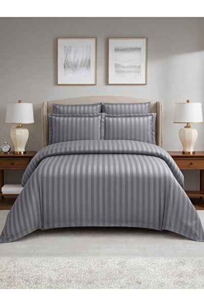 Donetella 6-Piece Hotel Striped Duvet Cover Set, King Size 220x240 cm, Microf...