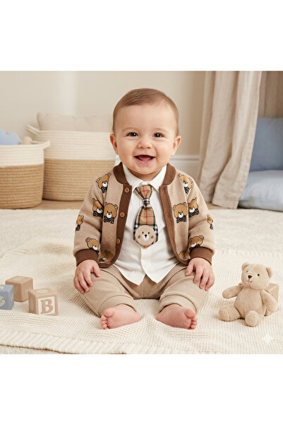 Jacket Tie Polo Neck Long Sleeve Baby 3pcs Set