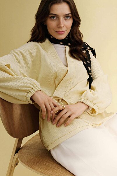 DeFacto Κανονική εφαρμογή V-λαιμόκοψη Τσαλακωτό ύφασμα Μπλέιζερ Τζάκετ H4035A...