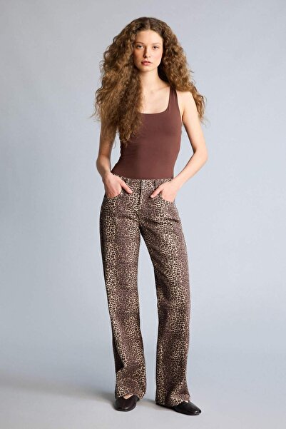 DeFacto Παντελόνι με φαρδιά μπατζάκια και κανονική μέση Γκαμπαρντίνα H1860AX26SM