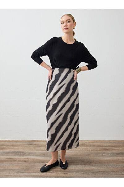 Refka Fusta din șifon cu model - Negru - Gri - Refka