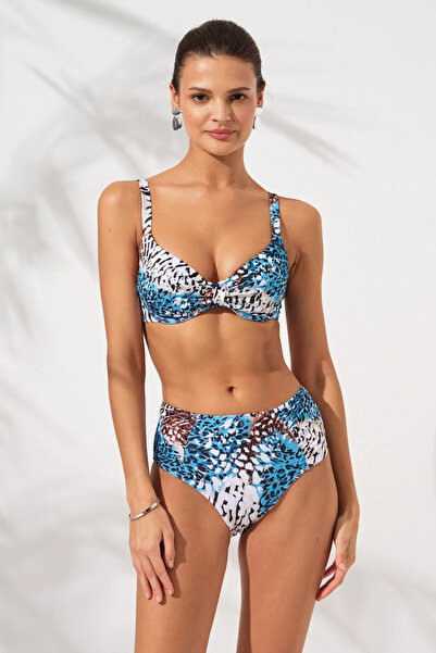 Pierre Cardin Blue Leopard Underwire Covered Gatherer Bikini Σετ με ρυθμιζόμε...