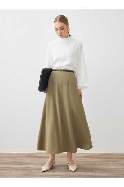 Refka Fusta cu talie înaltă și cusături cu fermoar lateral - Kaki -