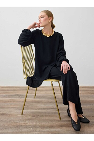 Refka Βασικό σετ με ασύμμετρα κομμένα μανίκια μπαλόνι - Μαύρο -