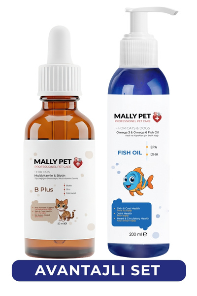 MALLY PET PROFESSIONEL PET CARE Kediler İçin Tüy Dökülmesi Karşıtı Set (Fish ...