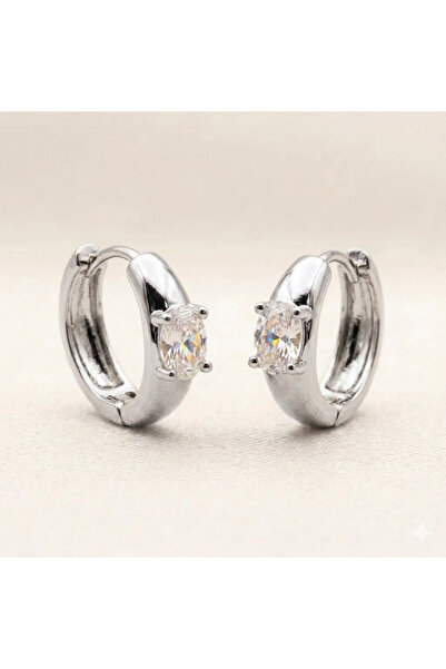 Siya Silver Non-Tarnish Steel Minimal Single Stone Hoop Earrings - 1.5 cm