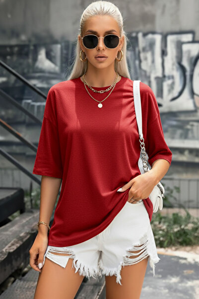 Teenage Millionaire Damski T-shirt o kroju basic, gładki, bez nadruku, oversi...