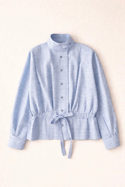 Beju be High Collar Plaid Shirt