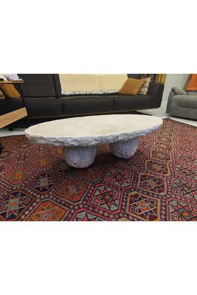 niza dekorasyon Doğal Traverten Orta Sehpa - Ham Kenar Tasarım - 60x110 cm Yü...