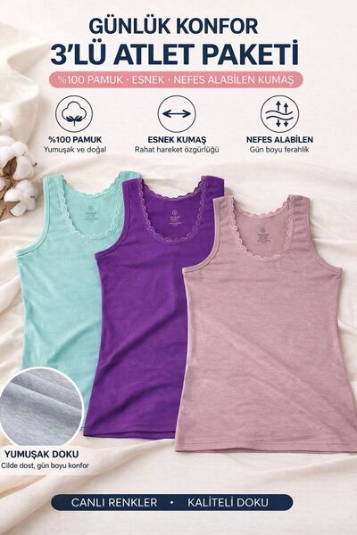 Gizem iç giyim 3 ΤΕΜΑΧΙΑ ΔΑΝΤΕΛΕΣ ΑΘΛΗΤΗΣ 100% ΒΑΜΒΑΚΙ ΧΤΕΝΙΣΜΕΝΟ ΛΥΚΡΑ ΠΟΙΟΤ...
