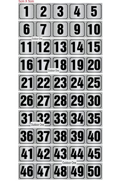 Outdoor One Kapı, Masa, Dolap Numarası Metal 1-50 Arası Sıralı 5x5 Cm Arkası ...