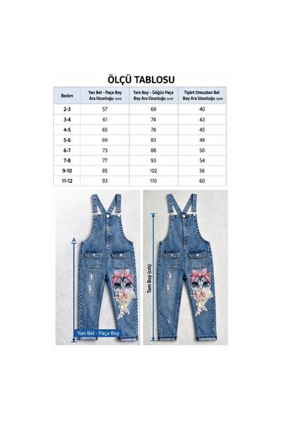 Generic Brand Girl's Cat Printed Denim Jumpsuit / Pink Badi 2-Piece Set with Pearl and Ribbon Detail - Holiday Wear