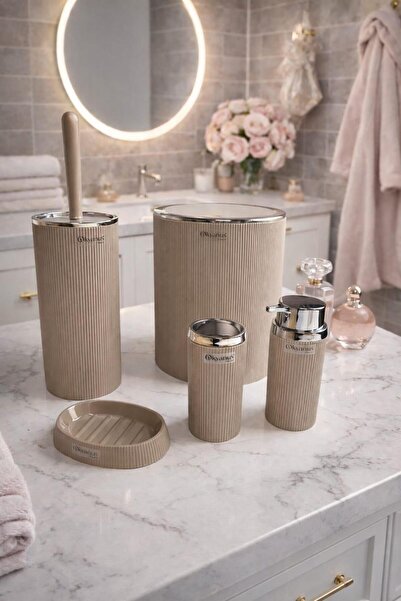 Okyanus Home Σετ μπάνιου Stella Chrome Στρογγυλό Ριγέ 5 τεμαχίων Βιζόν