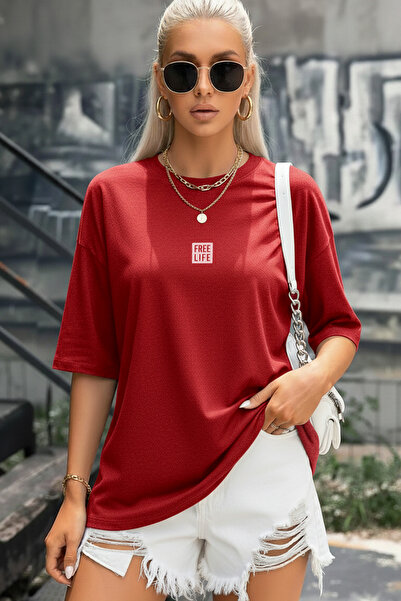 Teenage Millionaire Tricou roșu Free Life pentru femei, cu decolteu rotund, o...